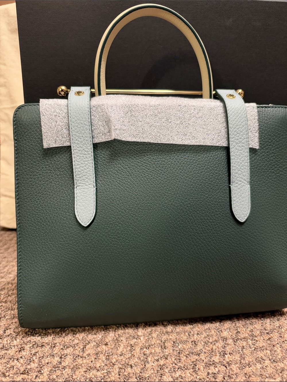 Strathberry Green and Cream Midi Leather Tote - Picture 4 of 7